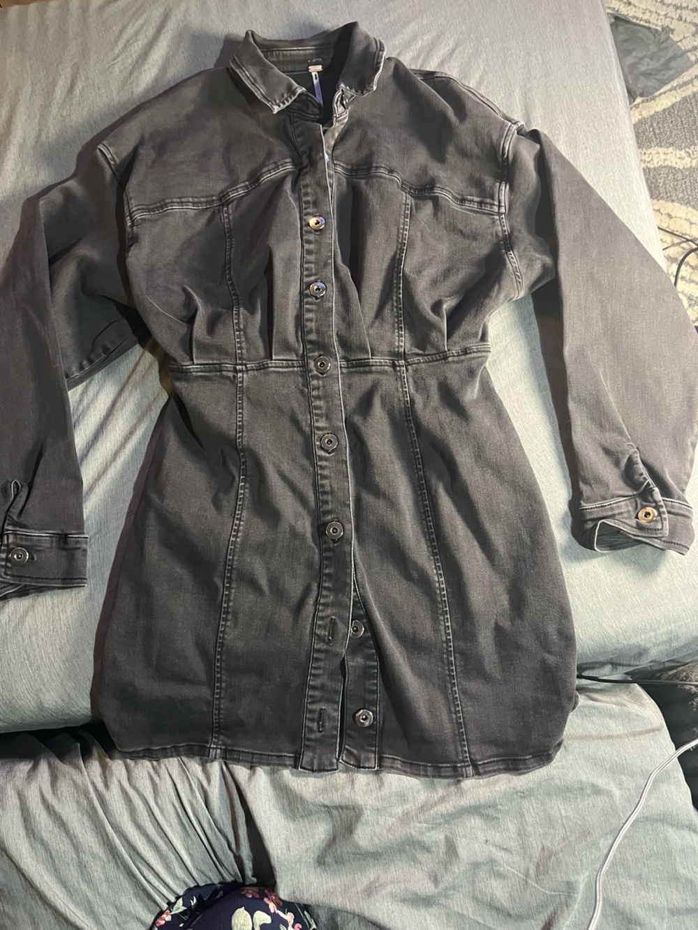 Free People Black Button-Front Denim Jacket Dress 4